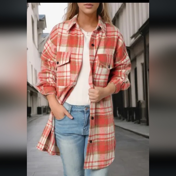 🔥New long Red plaid shacket - Picture 5 of 11